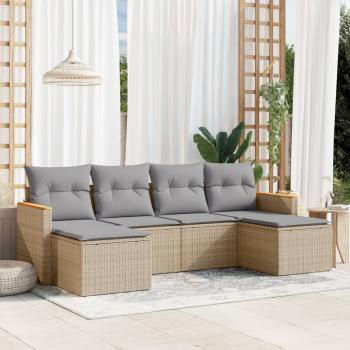 ARDEBO.de - 6-tlg. Garten-Sofagarnitur mit Kissen Beige Poly Rattan