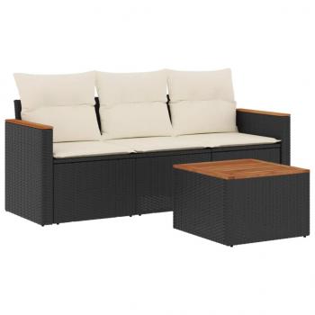 4-tlg. Garten-Sofagarnitur mit Kissen Schwarz Poly Rattan