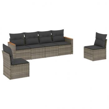 6-tlg. Garten-Sofagarnitur mit Kissen Grau Poly Rattan