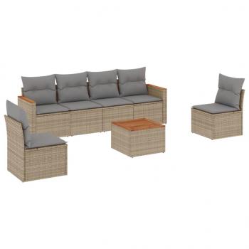 7-tlg. Garten-Sofagarnitur mit Kissen Beige Poly Rattan