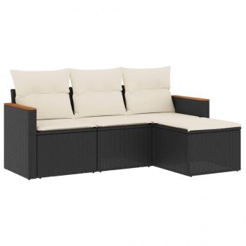 4-tlg. Garten-Sofagarnitur mit Kissen Schwarz Poly Rattan