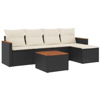 6-tlg. Garten-Sofagarnitur mit Kissen Schwarz Poly Rattan