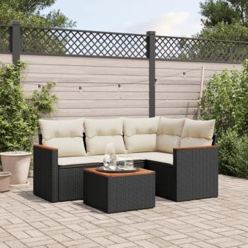 ARDEBO.de - 5-tlg. Garten-Sofagarnitur mit Kissen Schwarz Poly Rattan