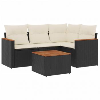 5-tlg. Garten-Sofagarnitur mit Kissen Schwarz Poly Rattan