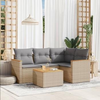 ARDEBO.de - 5-tlg. Garten-Sofagarnitur mit Kissen Beige Poly Rattan