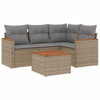 5-tlg. Garten-Sofagarnitur mit Kissen Beige Poly Rattan