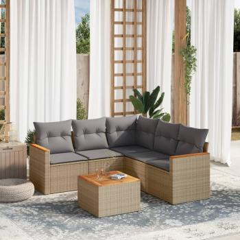 ARDEBO.de - 6-tlg. Garten-Sofagarnitur mit Kissen Beige Poly Rattan