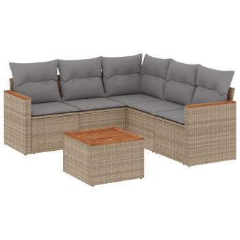 6-tlg. Garten-Sofagarnitur mit Kissen Beige Poly Rattan