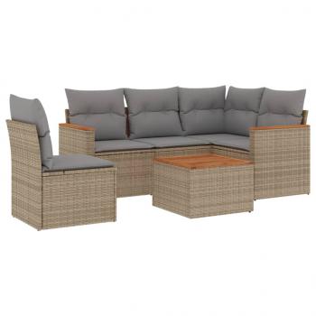 6-tlg. Garten-Sofagarnitur mit Kissen Beige Poly Rattan