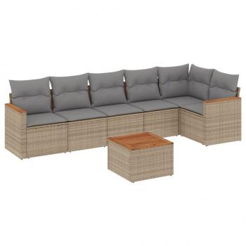 7-tlg. Garten-Sofagarnitur mit Kissen Beige Poly Rattan