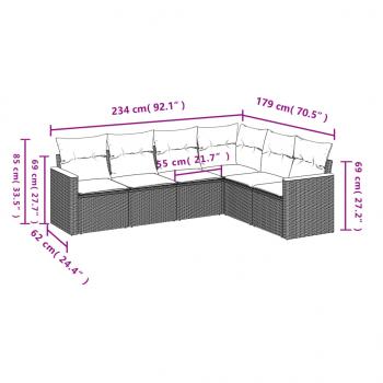 6-tlg. Garten-Sofagarnitur mit Kissen Grau Poly Rattan