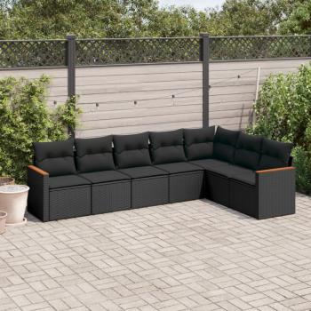 ARDEBO.de - 7-tlg. Garten-Sofagarnitur mit Kissen Schwarz Poly Rattan