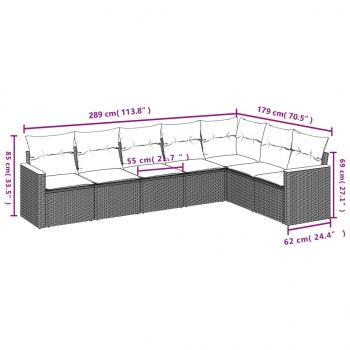 7-tlg. Garten-Sofagarnitur mit Kissen Schwarz Poly Rattan