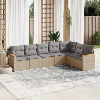 ARDEBO.de - 7-tlg. Garten-Sofagarnitur mit Kissen Beige Poly Rattan