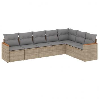 7-tlg. Garten-Sofagarnitur mit Kissen Beige Poly Rattan