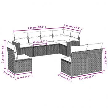 8-tlg. Garten-Sofagarnitur mit Kissen Grau Poly Rattan