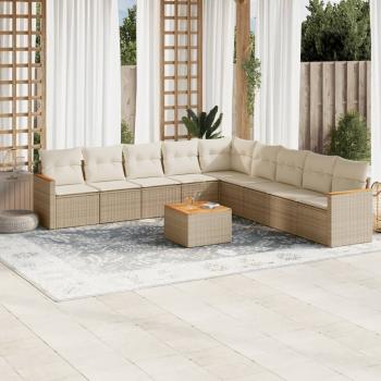 ARDEBO.de - 10-tlg. Garten-Sofagarnitur mit Kissen Beige Poly Rattan