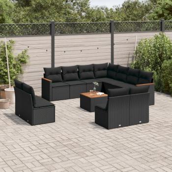 ARDEBO.de - 12-tlg. Garten-Sofagarnitur mit Kissen Schwarz Poly Rattan