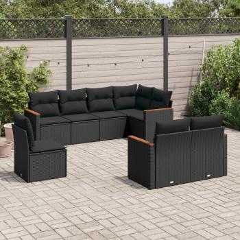 ARDEBO.de - 8-tlg. Garten-Sofagarnitur mit Kissen Schwarz Poly Rattan