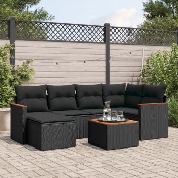 ARDEBO.de - 7-tlg. Garten-Sofagarnitur mit Kissen Schwarz Poly Rattan