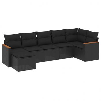 7-tlg. Garten-Sofagarnitur mit Kissen Schwarz Poly Rattan