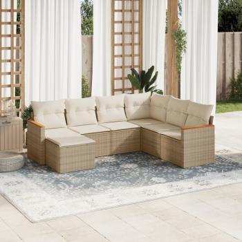 ARDEBO.de - 7-tlg. Garten-Sofagarnitur mit Kissen Beige Poly Rattan