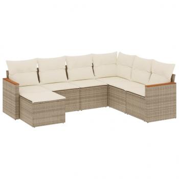 7-tlg. Garten-Sofagarnitur mit Kissen Beige Poly Rattan