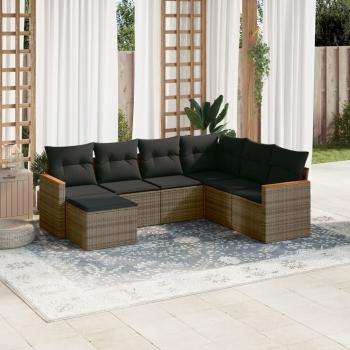 ARDEBO.de - 7-tlg. Garten-Sofagarnitur mit Kissen Grau Poly Rattan