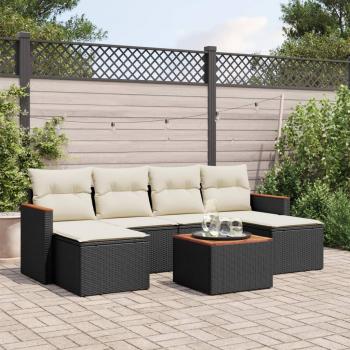 ARDEBO.de - 7-tlg. Garten-Sofagarnitur mit Kissen Schwarz Poly Rattan