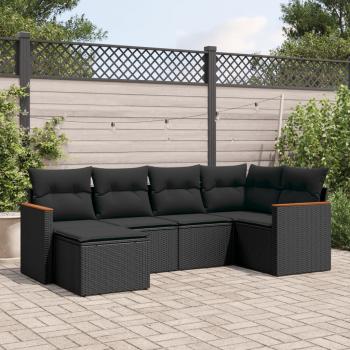 ARDEBO.de - 6-tlg. Garten-Sofagarnitur mit Kissen Schwarz Poly Rattan