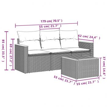 4-tlg. Garten-Sofagarnitur mit Kissen Beigemischung Poly Rattan