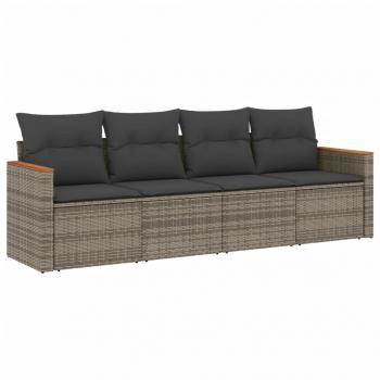 4-tlg. Garten-Sofagarnitur mit Kissen Grau Poly Rattan