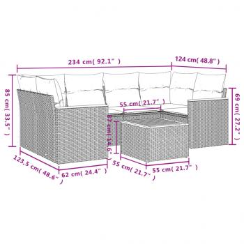 7-tlg. Garten-Sofagarnitur mit Kissen Beige Poly Rattan