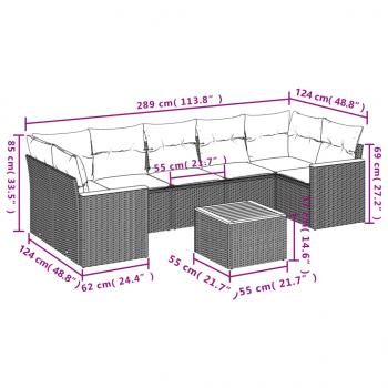 8-tlg. Garten-Sofagarnitur mit Kissen Beige Poly Rattan