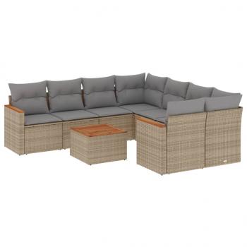 9-tlg. Garten-Sofagarnitur mit Kissen Beige Poly Rattan