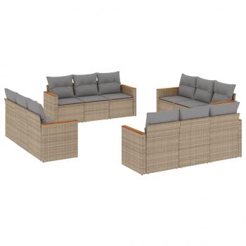 12-tlg. Garten-Sofagarnitur mit Kissen Beige Poly Rattan