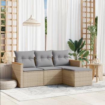 ARDEBO.de - 4-tlg. Garten-Sofagarnitur mit Kissen Beigemischung Poly Rattan