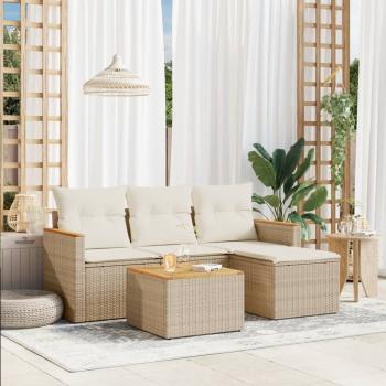 ARDEBO.de - 5-tlg. Garten-Sofagarnitur mit Kissen Beige Poly Rattan