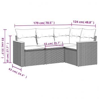 4-tlg. Garten-Sofagarnitur mit Kissen Beige Poly Rattan