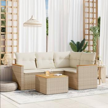 ARDEBO.de - 5-tlg. Garten-Sofagarnitur mit Kissen Beige Poly Rattan