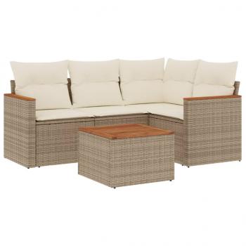 5-tlg. Garten-Sofagarnitur mit Kissen Beige Poly Rattan