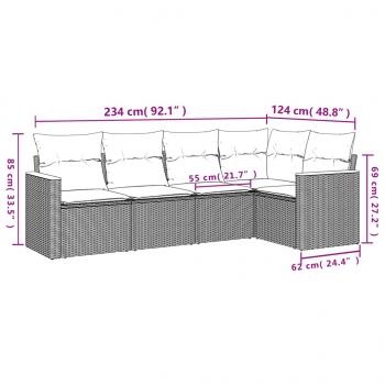 5-tlg. Garten-Sofagarnitur mit Kissen Beige Poly Rattan