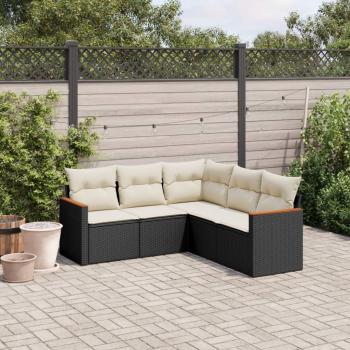 ARDEBO.de - 5-tlg. Garten-Sofagarnitur mit Kissen Schwarz Poly Rattan