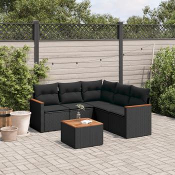 ARDEBO.de - 6-tlg. Garten-Sofagarnitur mit Kissen Schwarz Poly Rattan