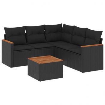 6-tlg. Garten-Sofagarnitur mit Kissen Schwarz Poly Rattan