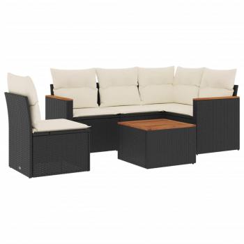 6-tlg. Garten-Sofagarnitur mit Kissen Schwarz Poly Rattan