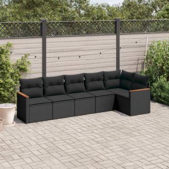 ARDEBO.de - 6-tlg. Garten-Sofagarnitur mit Kissen Schwarz Poly Rattan