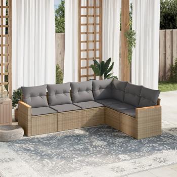 ARDEBO.de - 6-tlg. Garten-Sofagarnitur mit Kissen Beige Poly Rattan