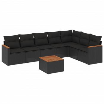 8-tlg. Garten-Sofagarnitur mit Kissen Schwarz Poly Rattan