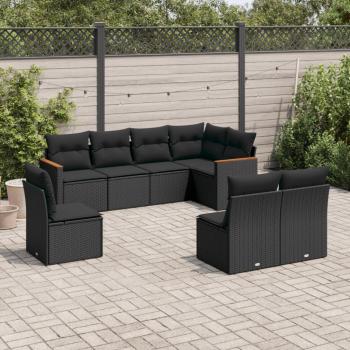 ARDEBO.de - 8-tlg. Garten-Sofagarnitur mit Kissen Schwarz Poly Rattan